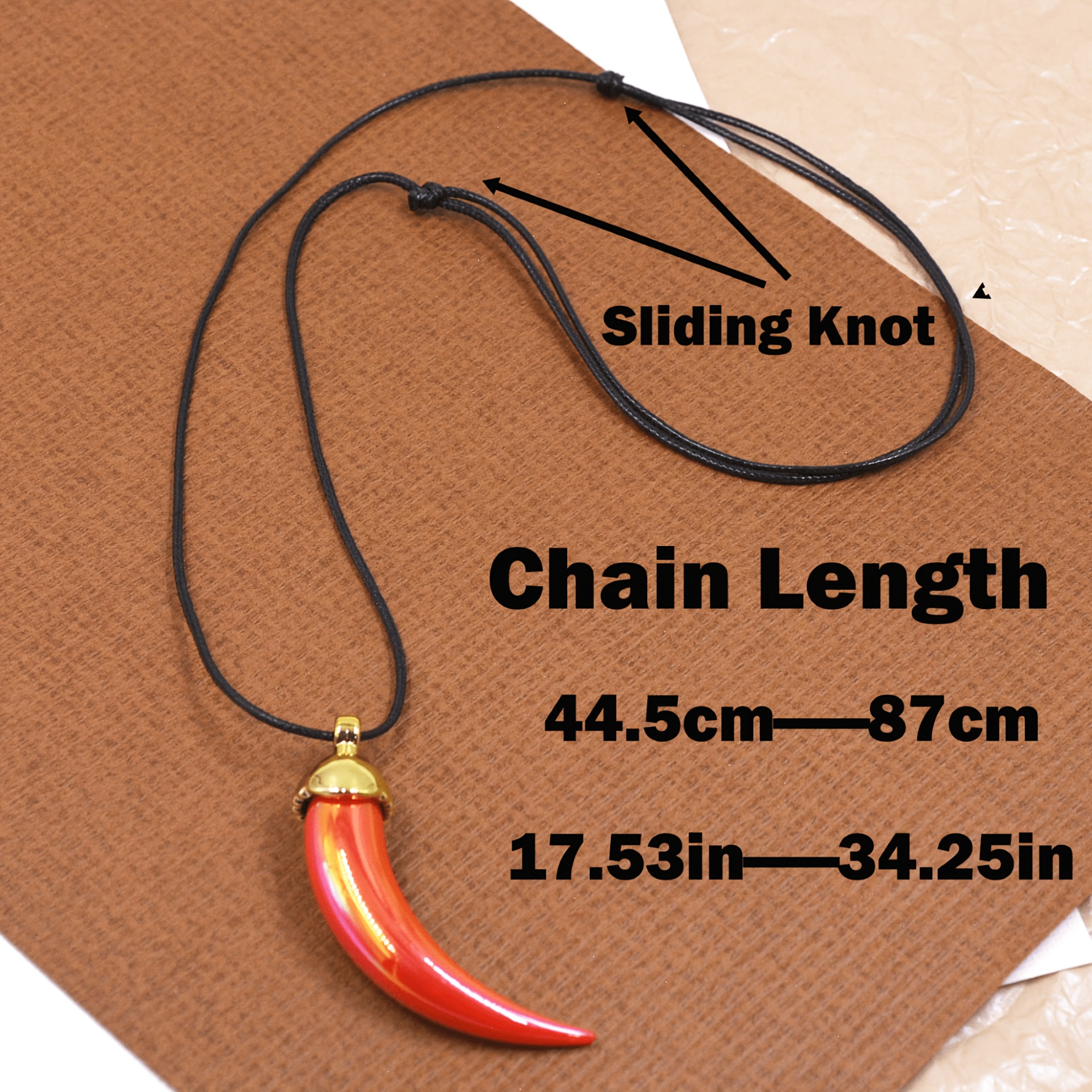 Adjustable Long Black Cord Red Chili Pepper Necklace